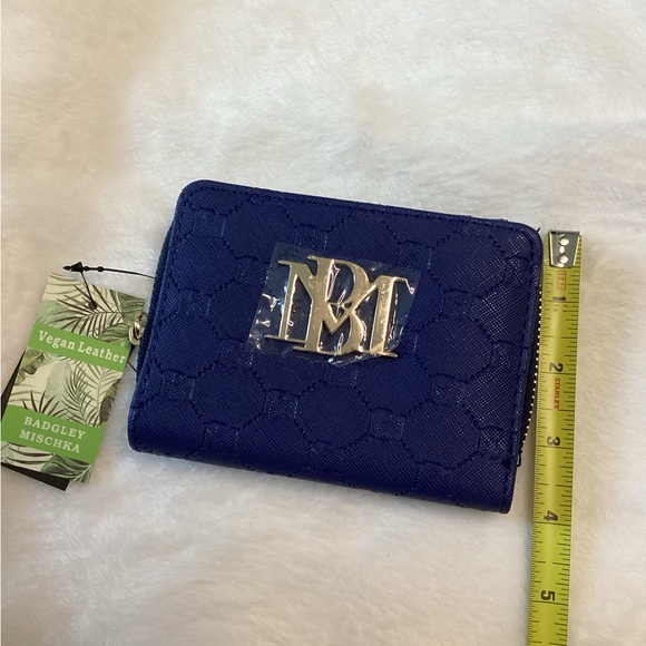 Badgley Mischka Zip Around Wallet Electric Blue Monogram Vegan Leather NWT Glam - Picture 6 of 6